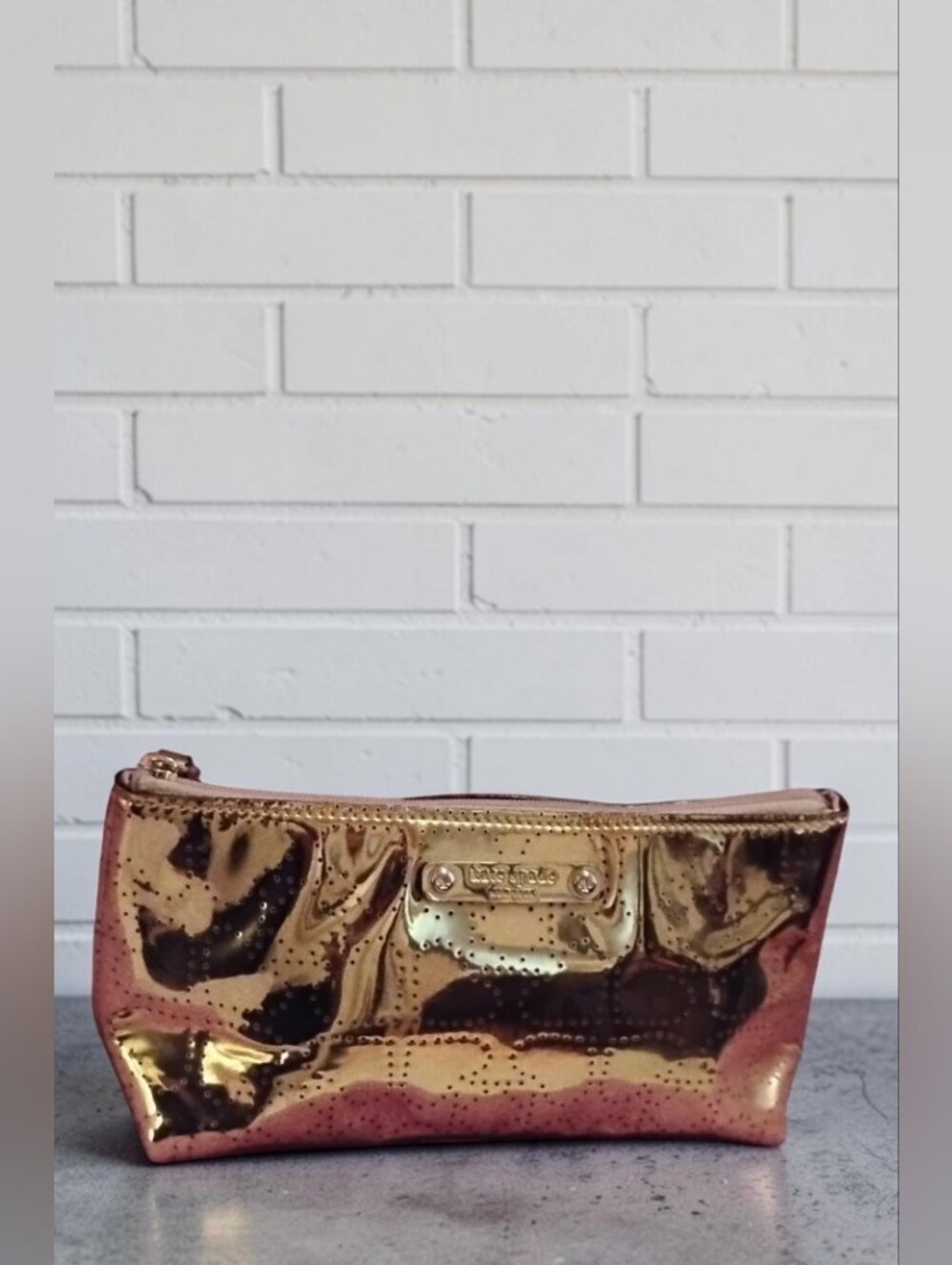 Kate Spade Little Shiloh Metro Spade Gold Shimmer Cosmetic Bag EUC